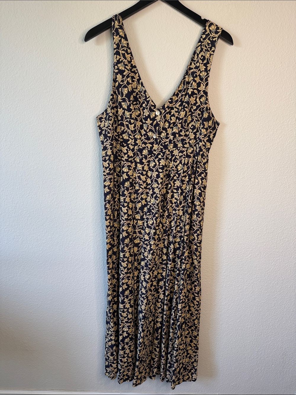 Vintage 90’s Navy and yellow Floral V-Neck Maxi Dress